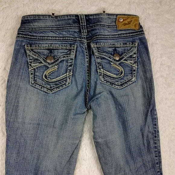 Silver Womens Jeans Suki Surplus Boot Cut Blue Denim Stone Wash Flap Pocket 28 - Picture 4 of 15